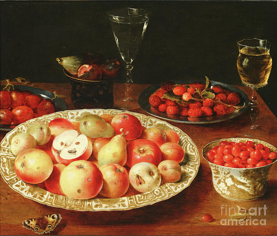 Still Life With Fruit In Wan Li Porcelain Bowls Painting By Osias The