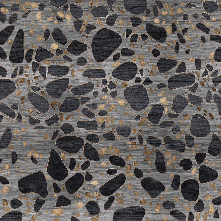 Terrazzo Mosaic Wooden Texture And Gold Digital Art By Lioudmila Perry