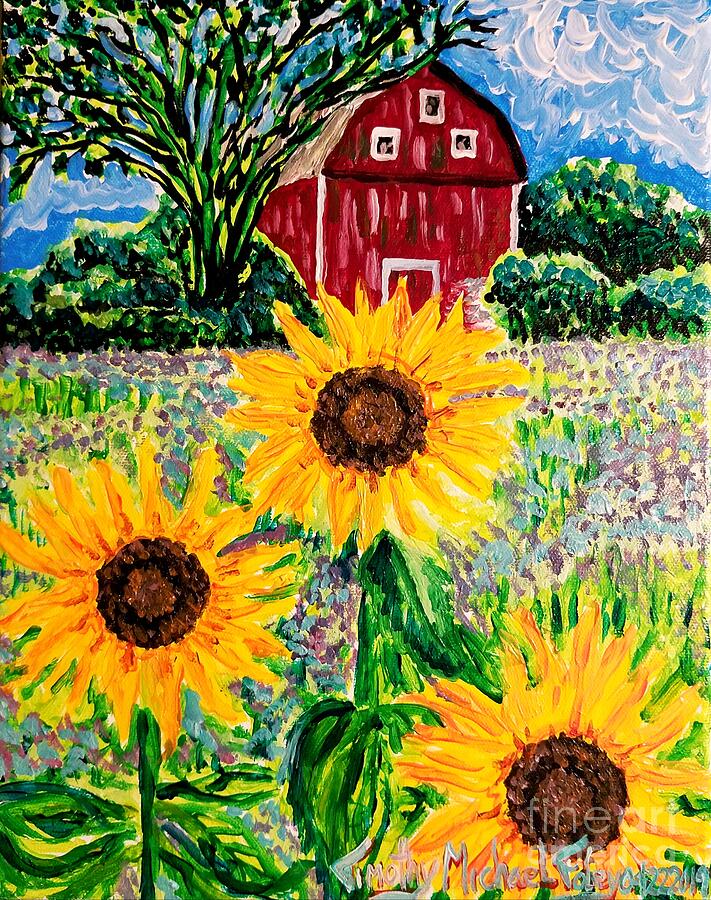 The Sunflowers Before The Barn Painting By Timothy Foley Fine Art America