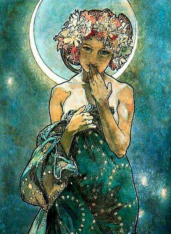 Alphonse Mucha Moonlight Painting By Alphonse Mucha Fine Art America