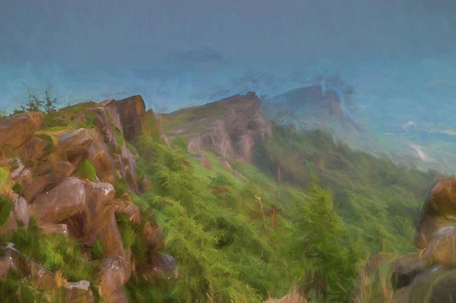 Digital Oil Painting Of Trees Heather And Rocks At The Roaches