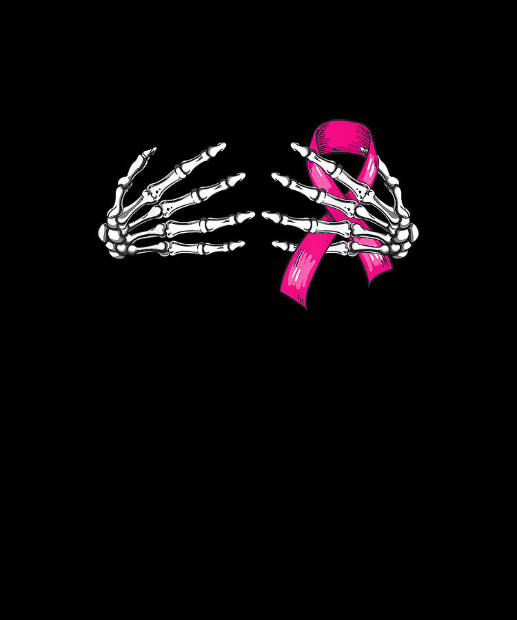 Halloween Womens Boob Skeleton Hand On Breast Cancer Ribbon Drawing By