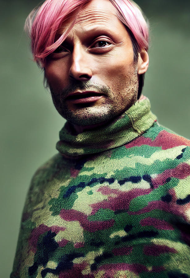 Portrait Of Mads Mikkelsen Camouflage Sweater P E B