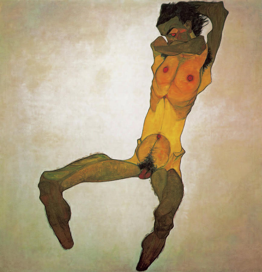 Seated Male Nude Self Portrait 1910 1 Painting By Egon Schiele Fine