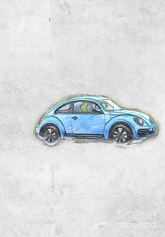 Volkswagen Beetle Volkswagen Blue Compact Mixed Media By Ola Kunde