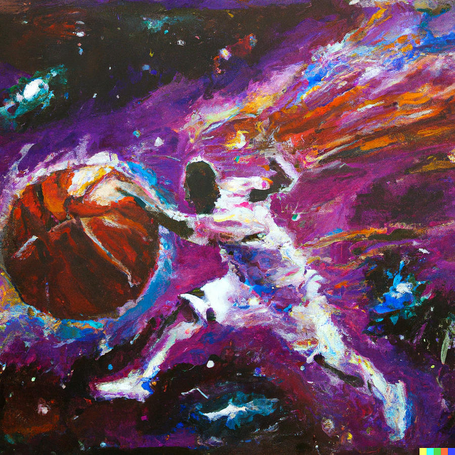 14 17 16 25 22 An Expressive Oil Painting Of A Basketball Player