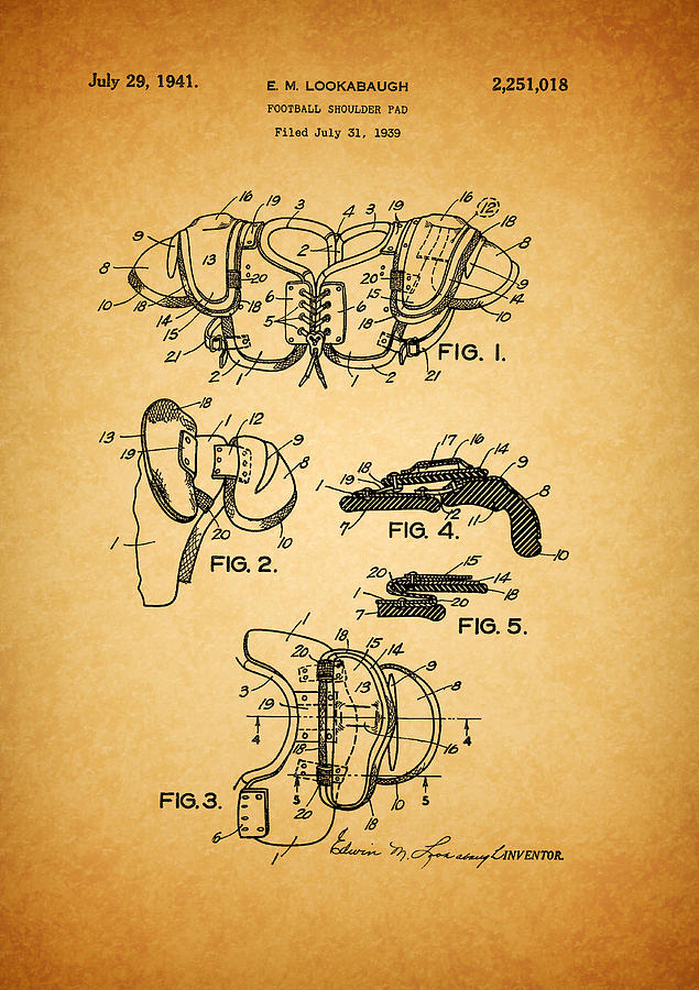 Football Shoulder Pad Patent Drawing By Dan Sproul Fine Art America