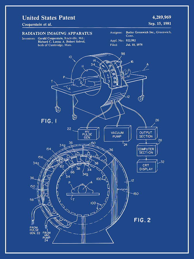 1978 CT Scanner Radiation Imaging Apparatus Patent Print Dark Blue