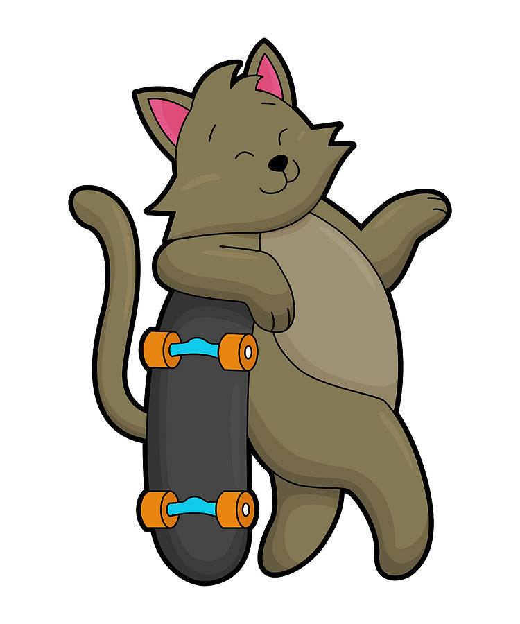 Cat As Skater With Skateboard Painting By Markus Schnabel Fine Art