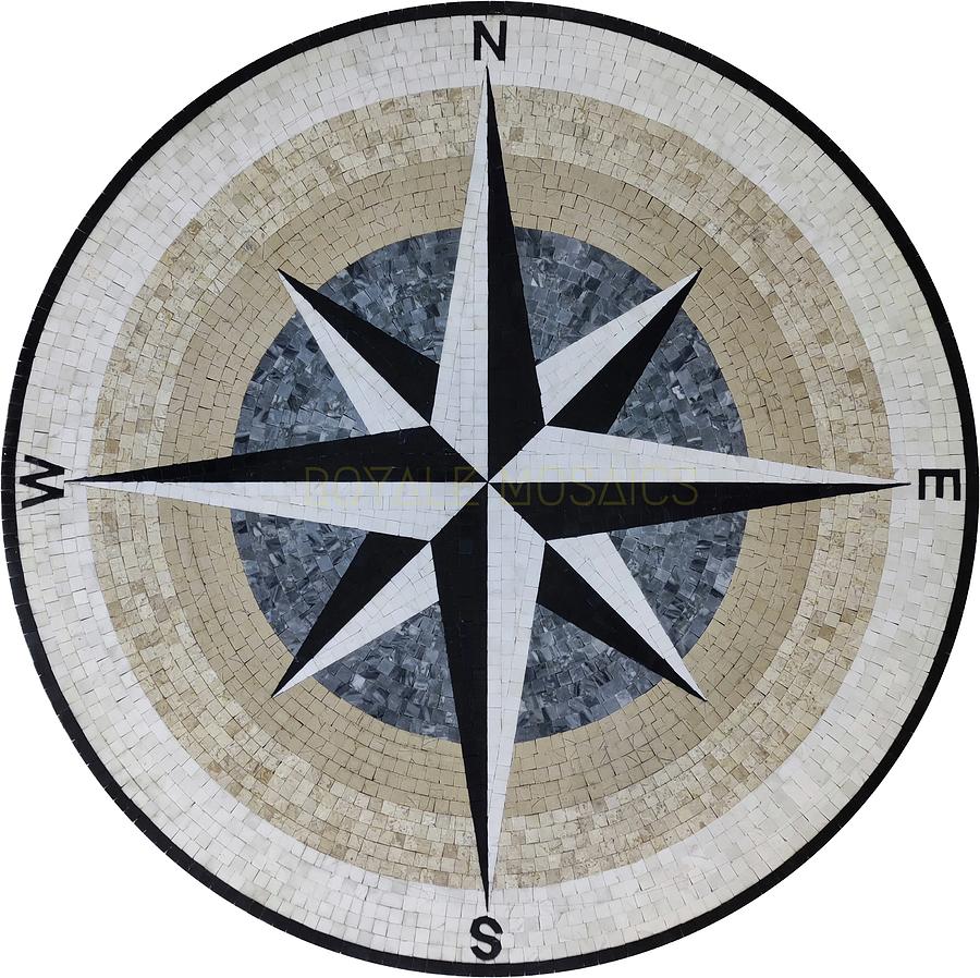 Inch Nautical Compass Nsew Marble Mosaic Handmade Artwork Medallion