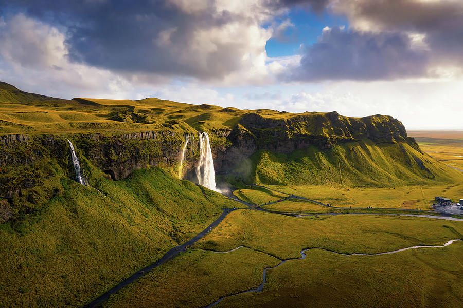 Aerial View Of Seljalandsfoss Waterfall In Iceland At Sunset Photograph