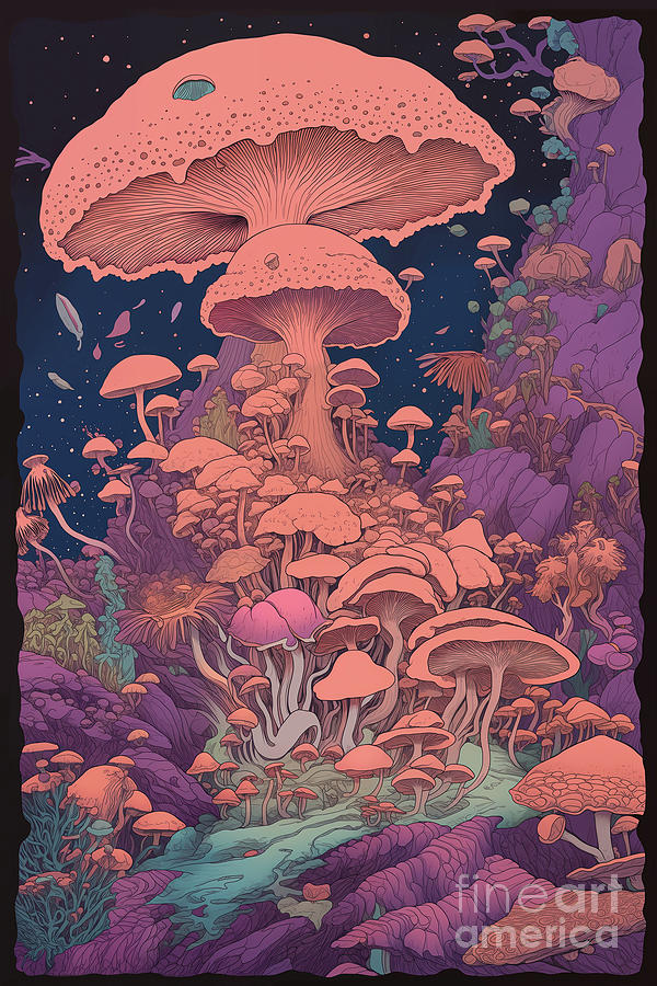 Trippy Psychedelic Mushroom Jungle Digital Art By Sambel Pedes Fine