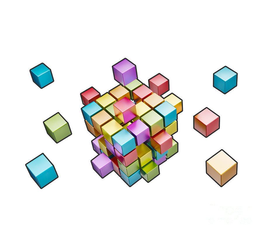 Abstract Colorful Cubes Reflective Surface Puzzle Rubiks Nerd Digital