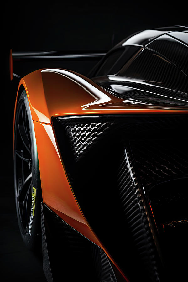 Aerodynamic Orange Exotic Supercar Detail Of Gloss Carbon Part With