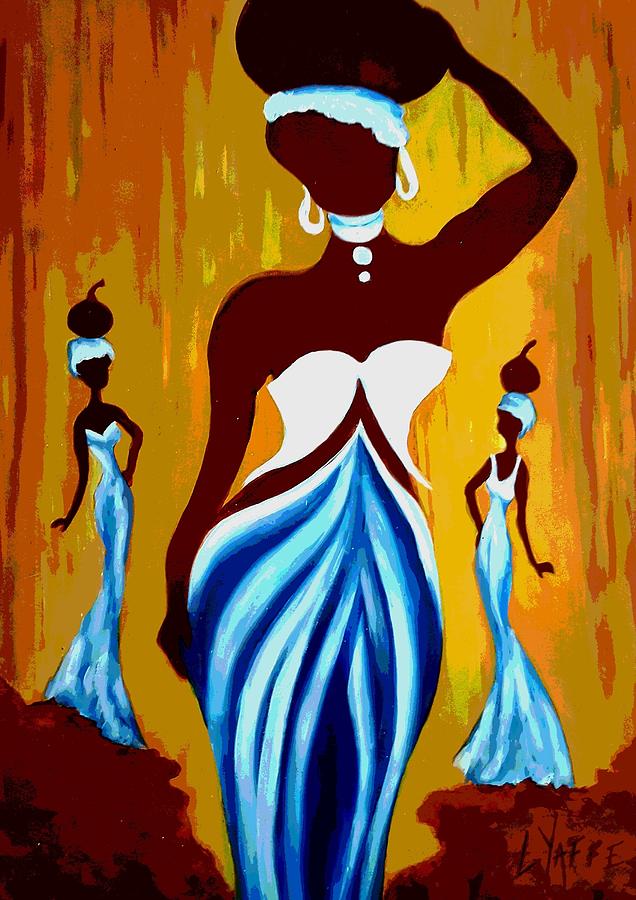 African Woman In Blue And White Dress Painting By Loraine Yaffe Fine