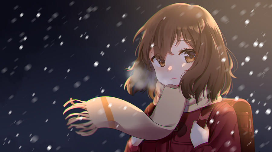 Anime ERASED Kayo Hinazuki Girl Winter Scarf Short Hair Brown Hair