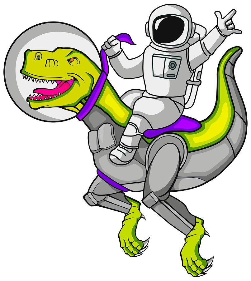 Astronaut Riding Trex Dinosaur On The Moon Funny Painting By Keeley