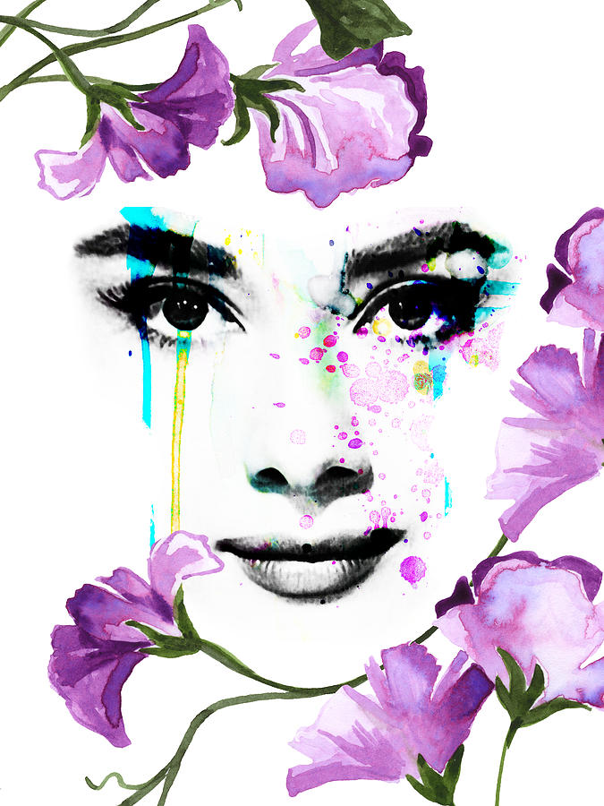 Audrey Hepburn Floral Portrait Digital Art By Mihaela Pater Pixels