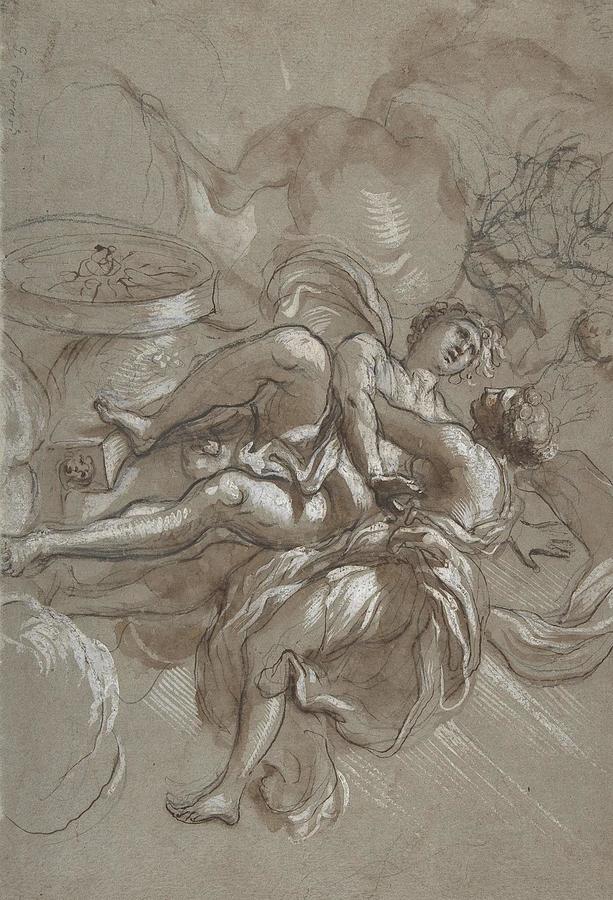 Aurora And Cephalus Drawing By Lorenzo De Ferrari Italian Fine Art