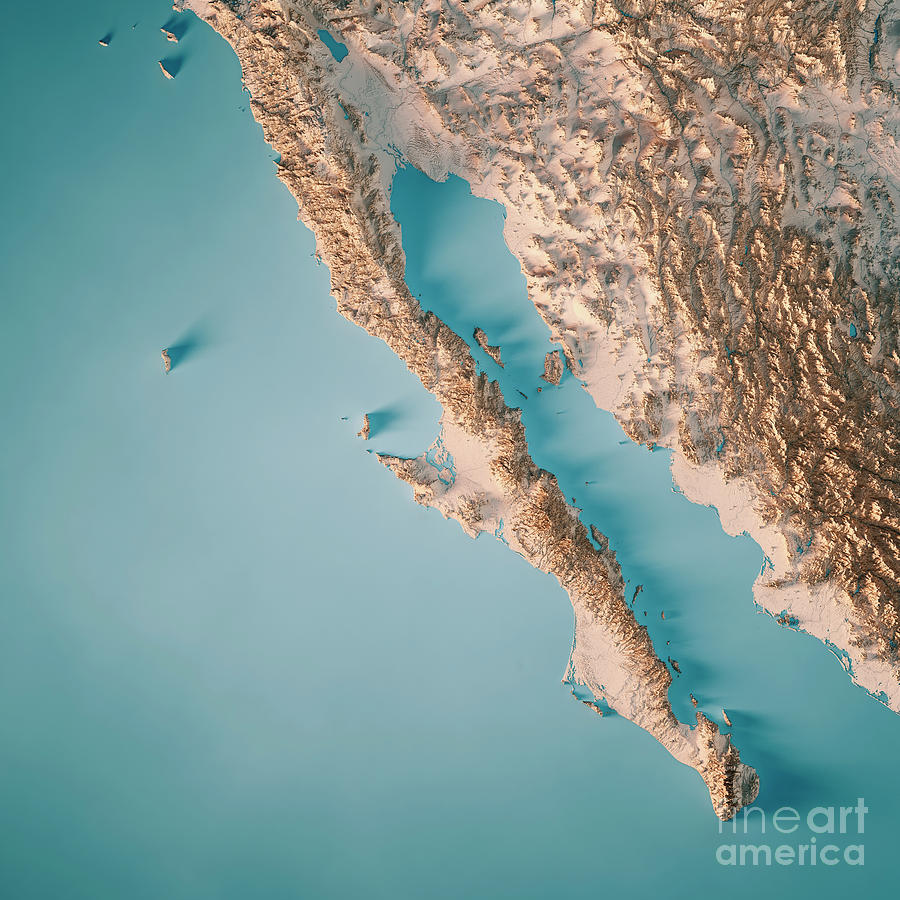 Baja California Topographic Map D Render Neutral Digital Art By Frank