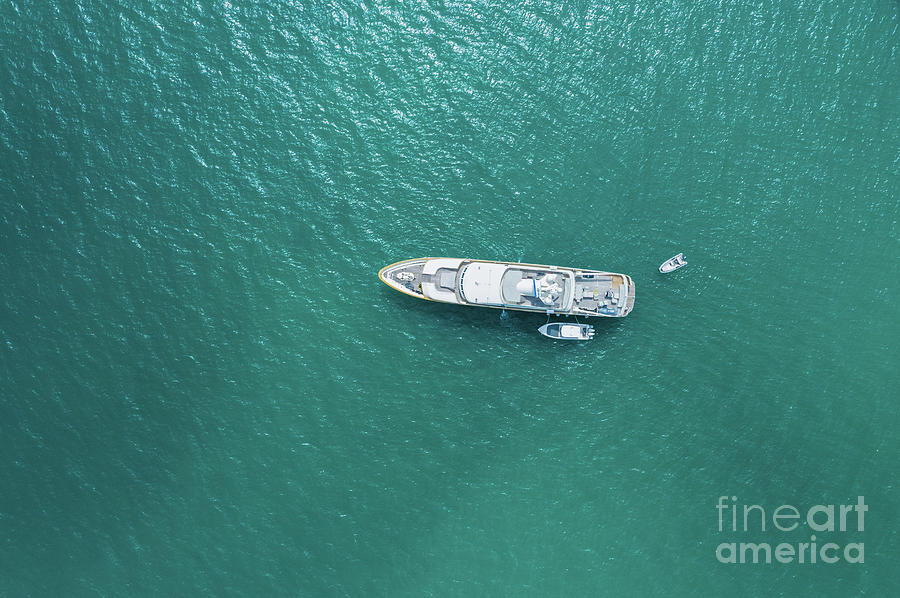 Big Luxury Yacht Anchoring On Water Aerial View Active Life St