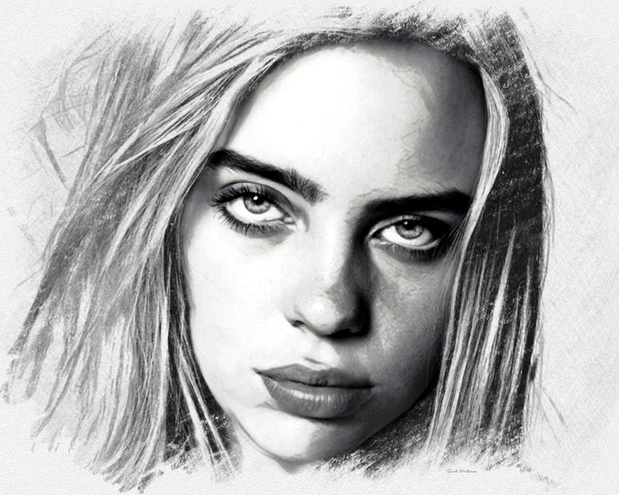 Billie Eilish Sketch Portrait Digital Art By Scott Wallace Digital Designs