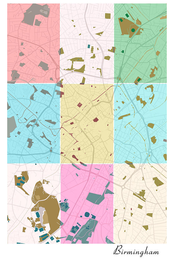 Birmingham England City Map Pop Art Digital Art By Dandi Studio