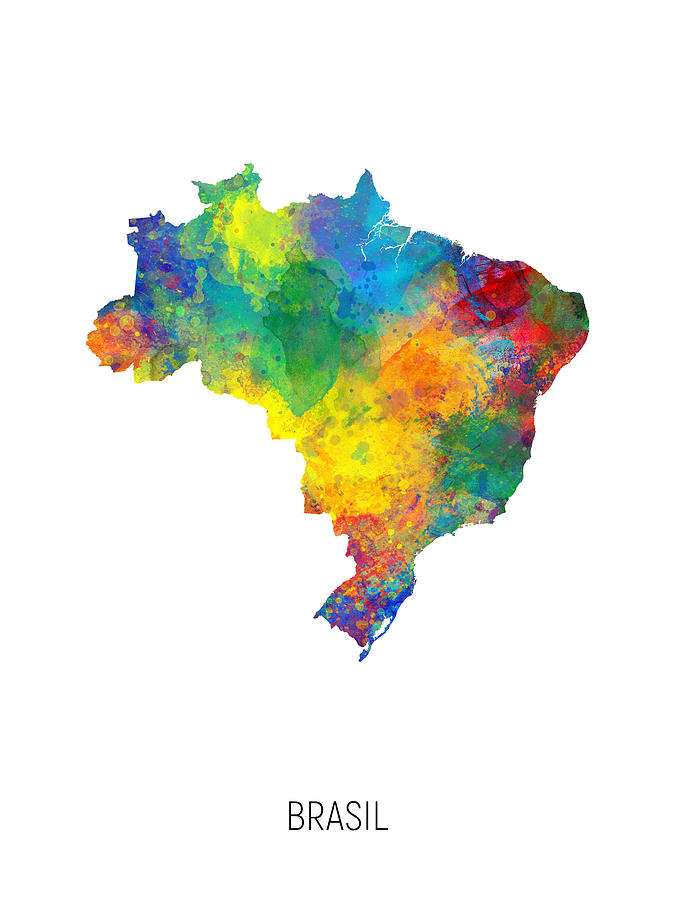 Brasil Watercolor Map Digital Art By Michael Tompsett Fine Art America