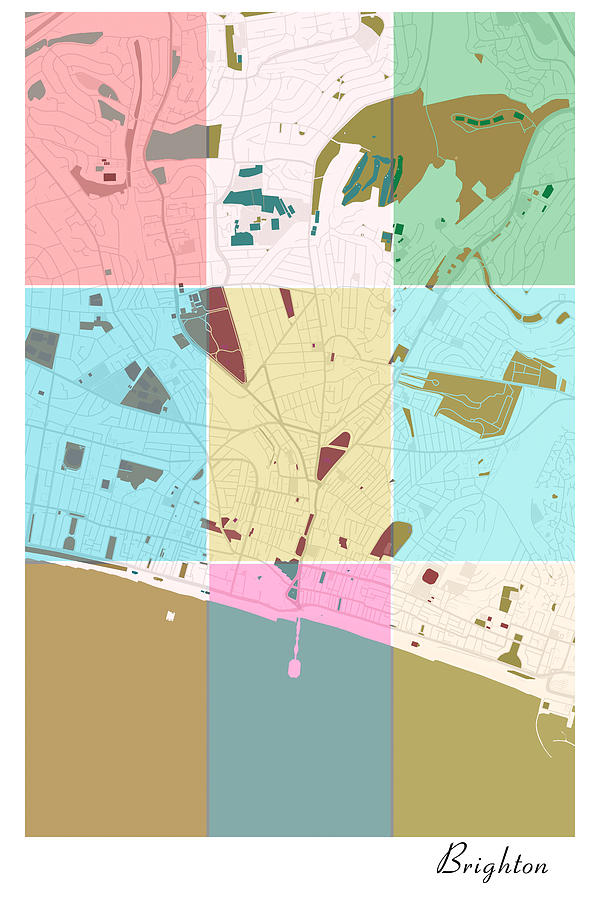 Brighton England City Map Pop Art 001 Digital Art By Dandi Studio