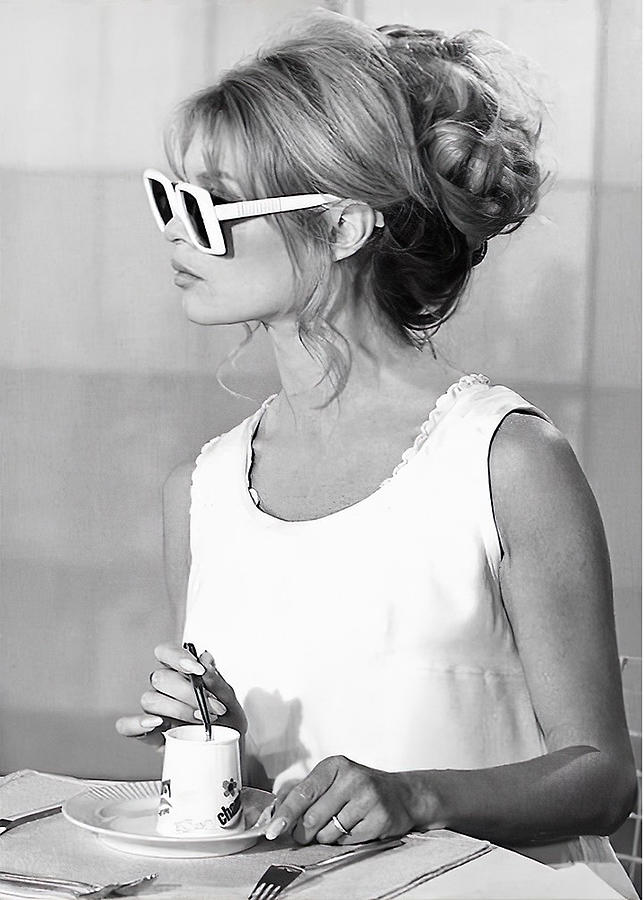 Brigitte Bardot Wearing Sunglasses And Drinking Tea Photograph By