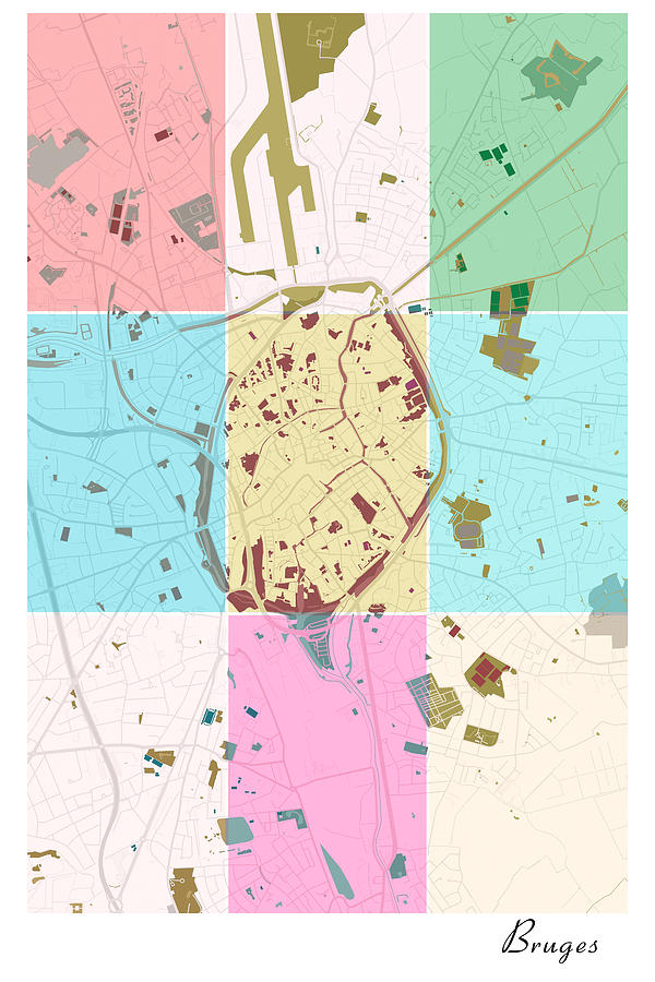 Bruges Belgium City Map Pop Art Digital Art By Dandi Studio Fine