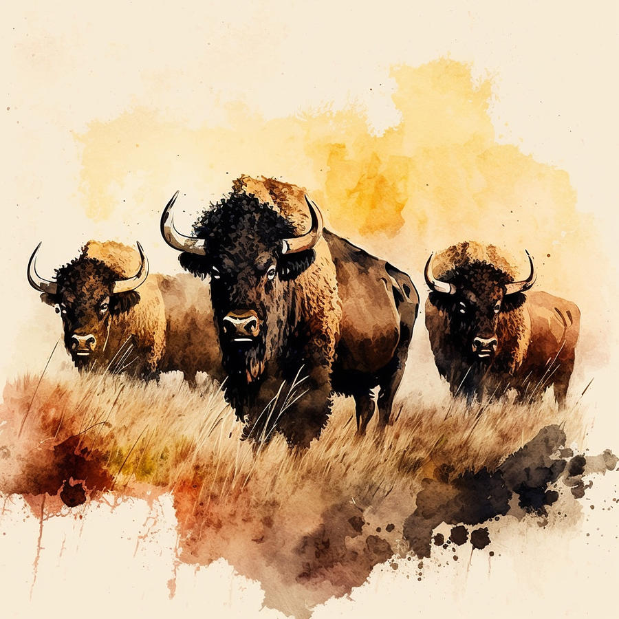 Buffalo Watercolor 2 Painting By Hugo Keller Fine Art America