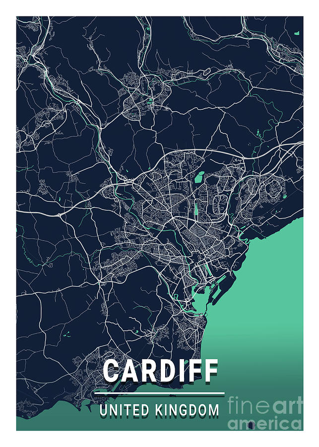 Cardiff United Kingdom Blue Dark City Map Digital Art By Tien Stencil Fine Art America