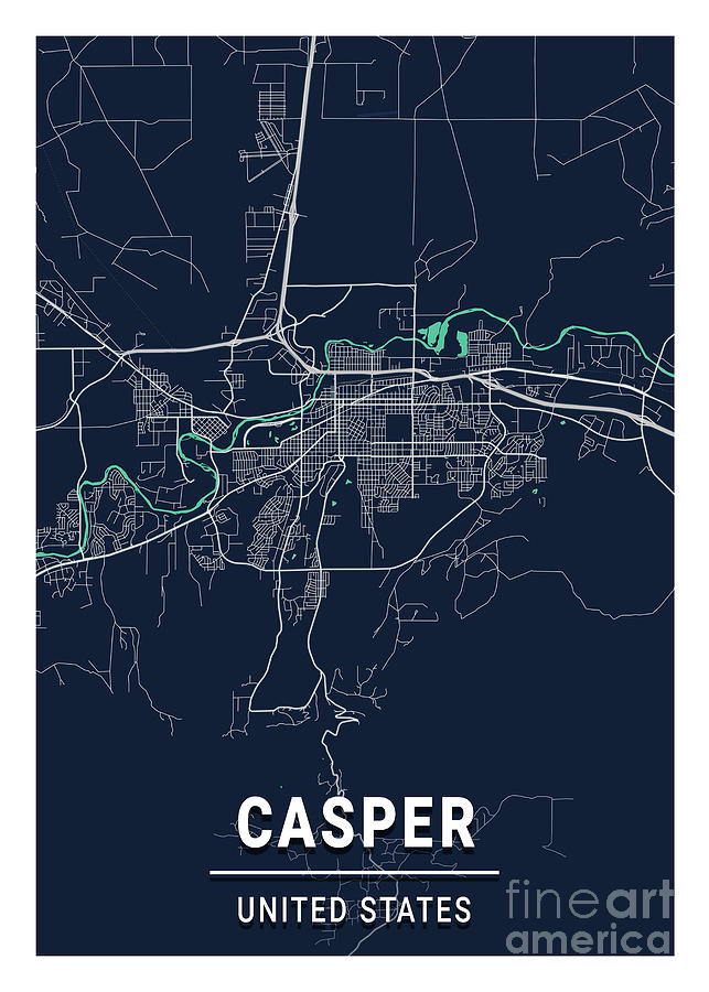 Casper United States Blue Dark City Map Digital Art By Tien Stencil