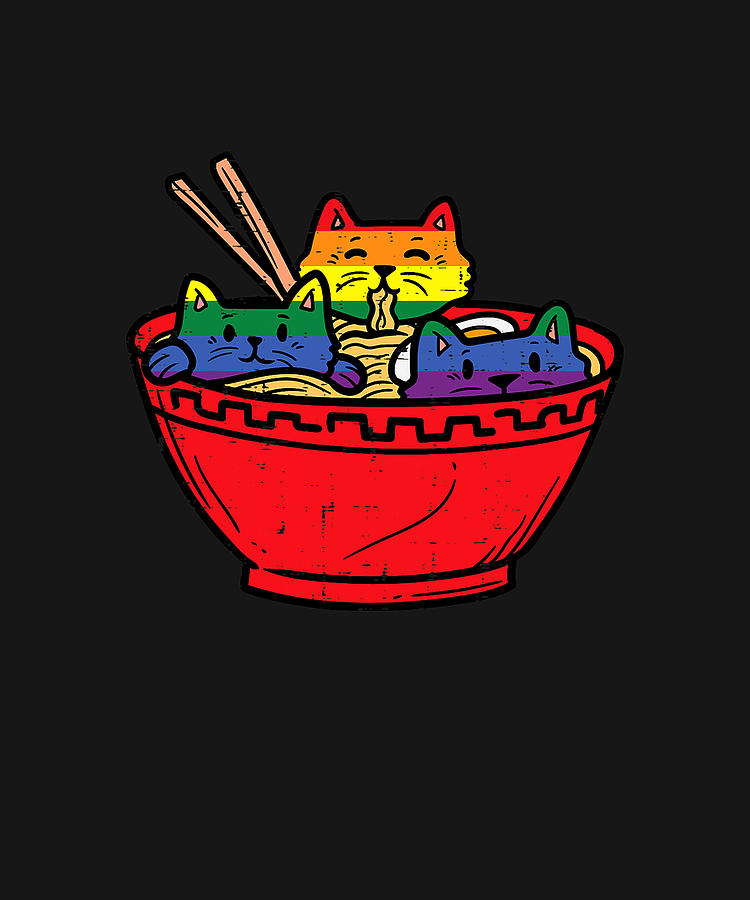 Cats In Ramen Anime Food Lgbtq Rainbow Flag Gay Pride Ally Drawing By