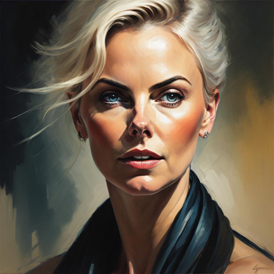 Charlize Theron Portrait Digital Art By Bob Smerecki Fine Art America