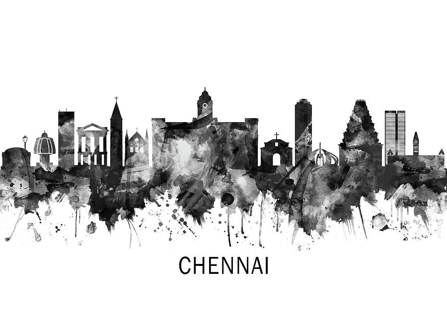 Chennai Tamil Nadu Skyline Bw Mixed Media By Nextway Art