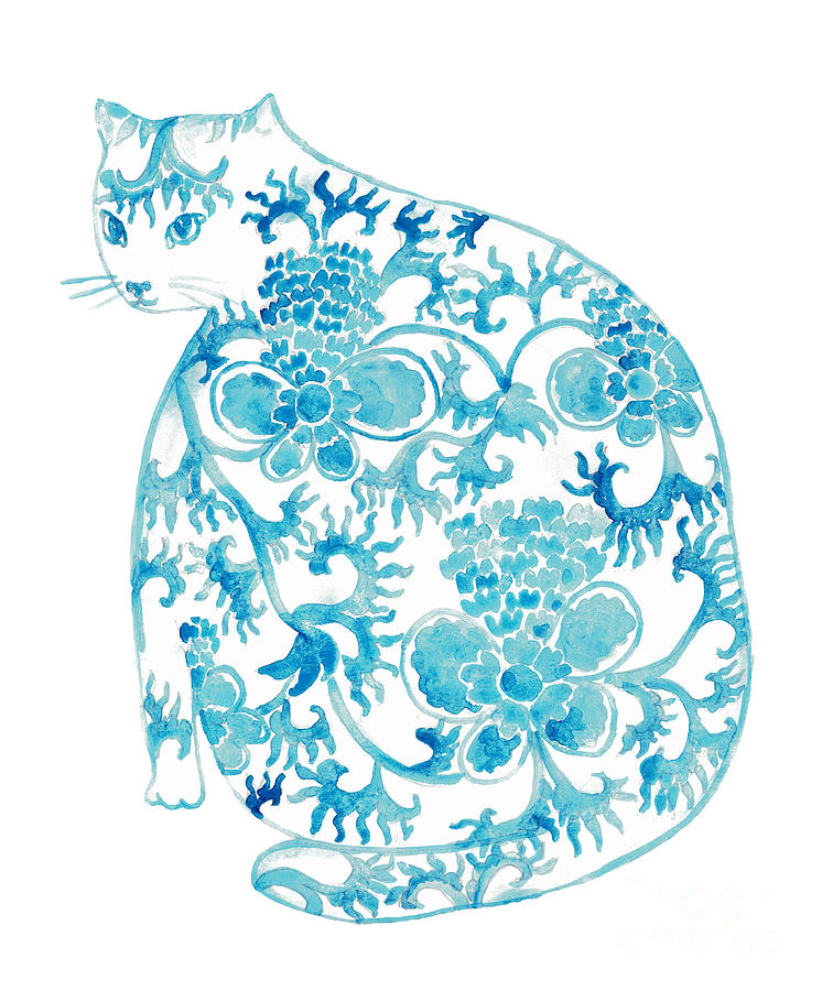 China Porcelain Cat Painting Wall Poster Painting By Maryna Salagub