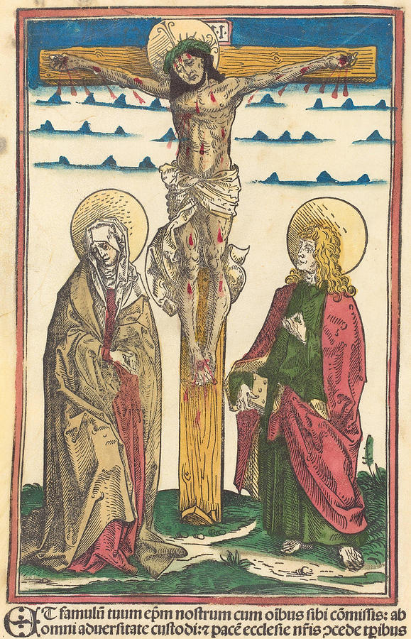 Christ On The Cross With The Virgin And Saint John Painting By Hans