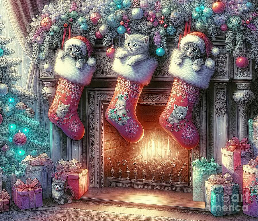 Christmas Kittens Digital Art By Maria Dryfhout Fine Art America