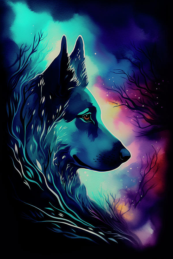 Colorful Canine In The Dark Digital Art By Angie Tirado Fine Art America