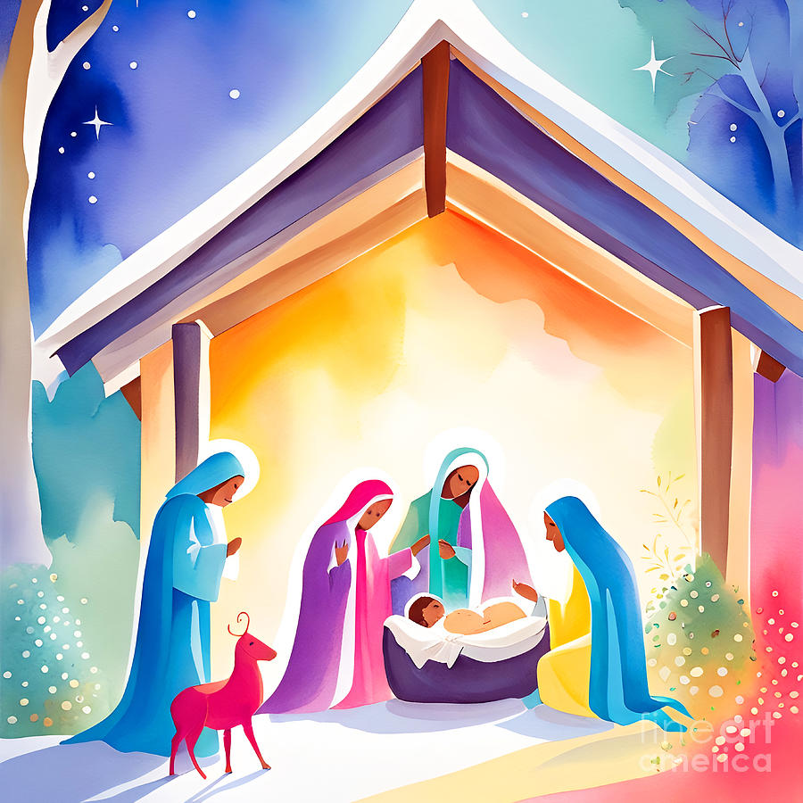 Colorful Nativity Scene VII Painting By Munir Alawi Fine Art America