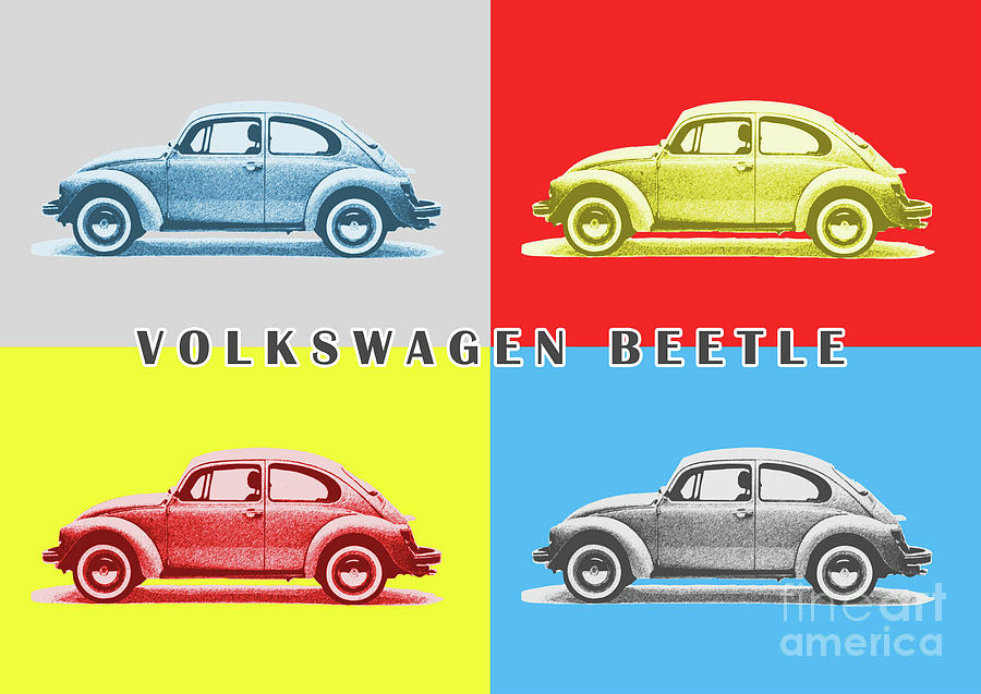 Colorful Retro Car Artwork Volkswagen Beetle Digital Art By