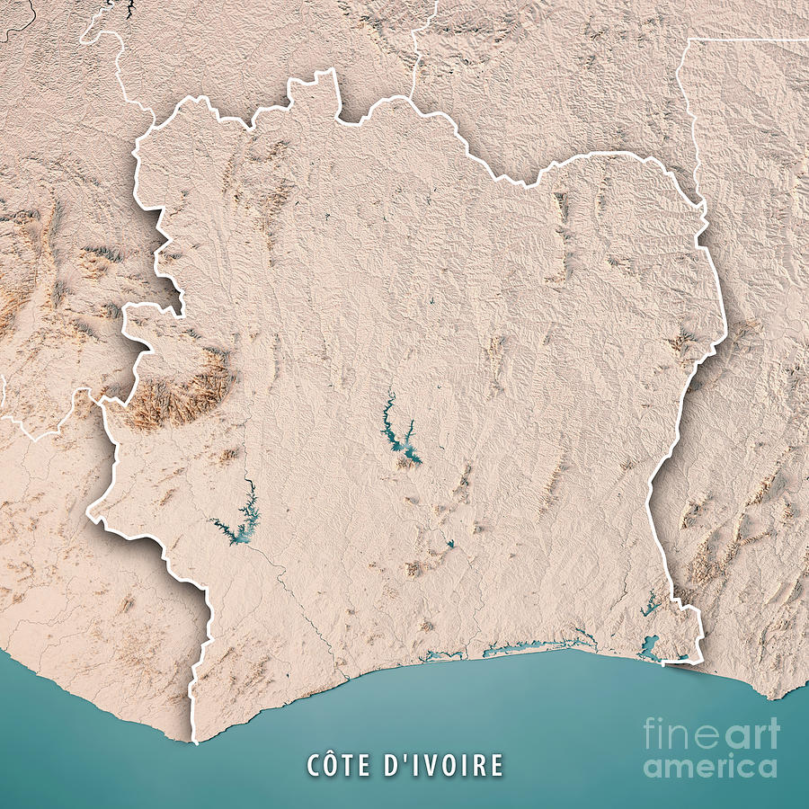 Cote D Ivoire D Render Topographic Map Neutral Border Digital Art By