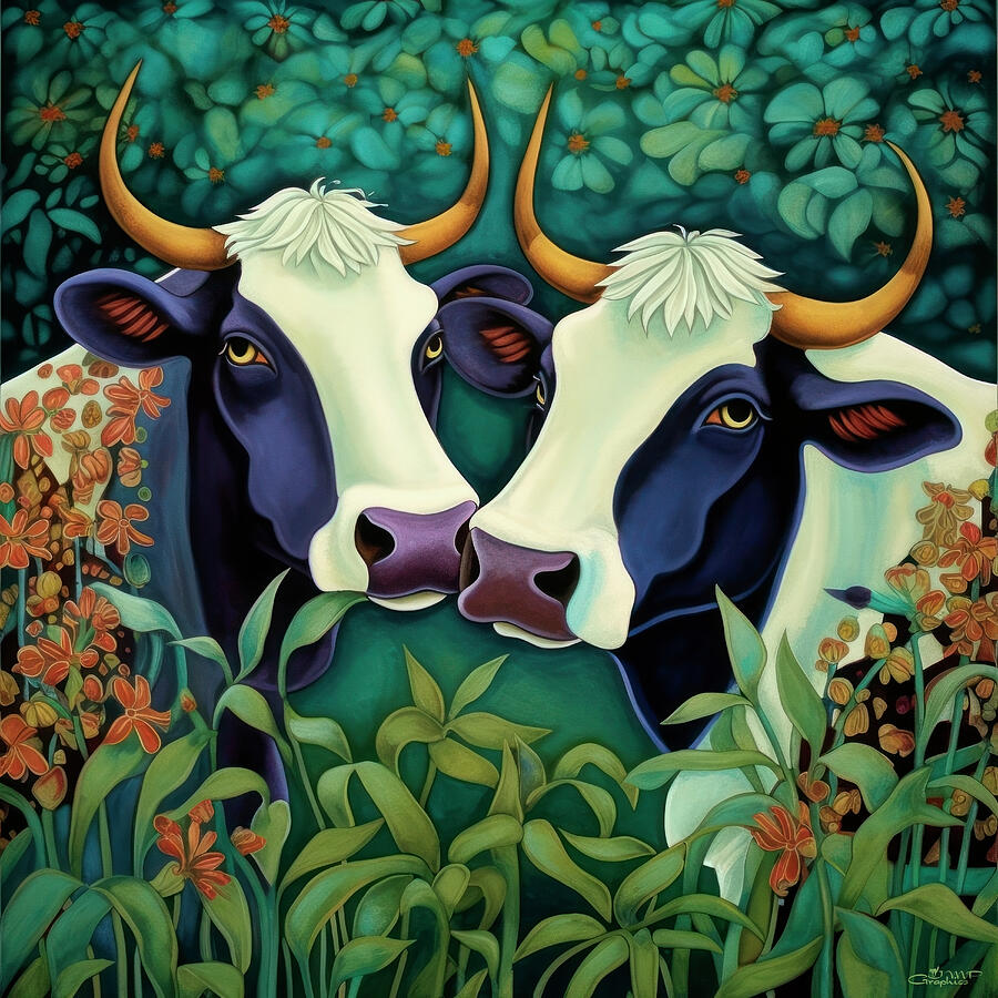 Cow Friends Digital Art By Jutta Maria Pusl Fine Art America