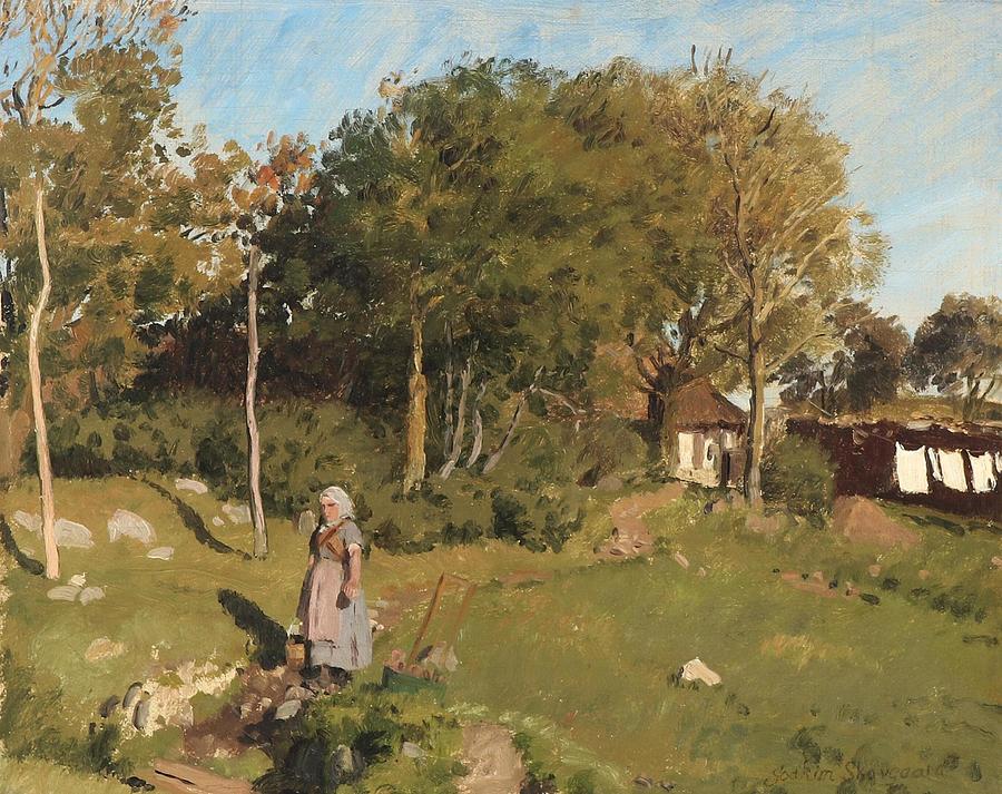 Dansk Landskab Med En Bondepige I Haven Landscape With A Peasant Girl