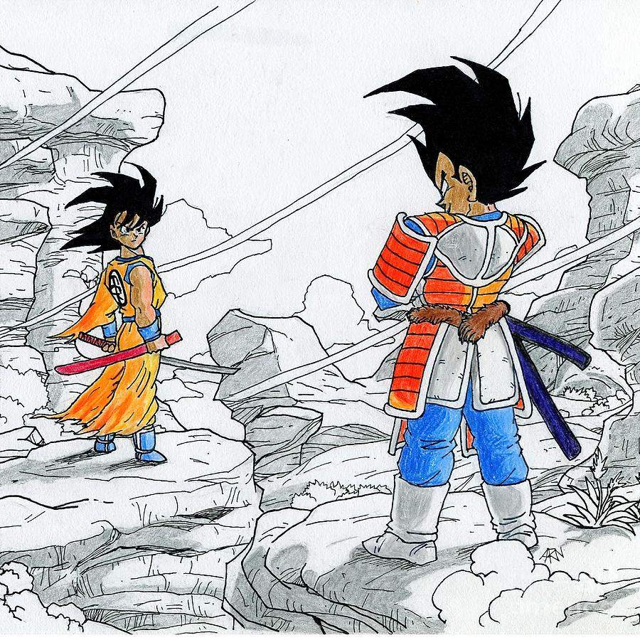 Dragon Ball Z Goku Vs Vegeta Samurai Showdown Painting By Steve Palmer