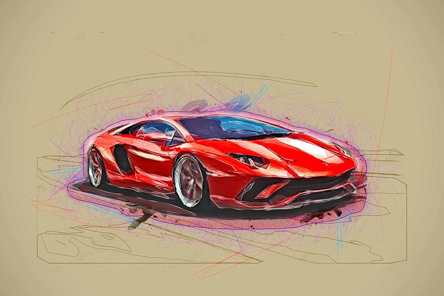 Drawing Lamborghini Aventador Supercars Hypercars Red Motion Blur