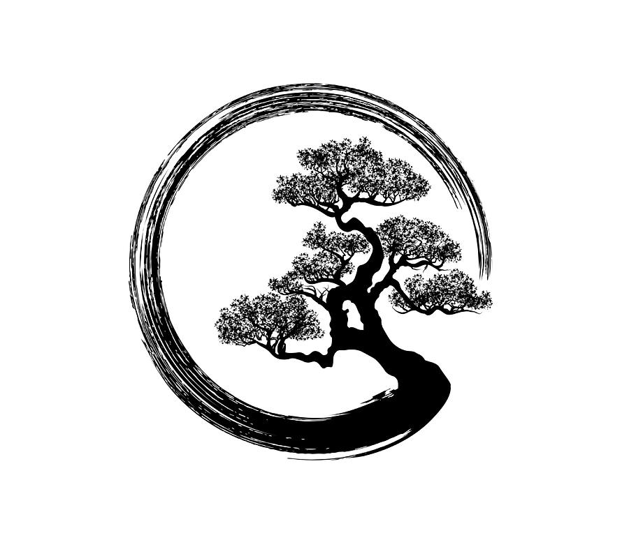 Enso Zen Circle And Bonsai Tree Comforter Painting By Davis Bailey