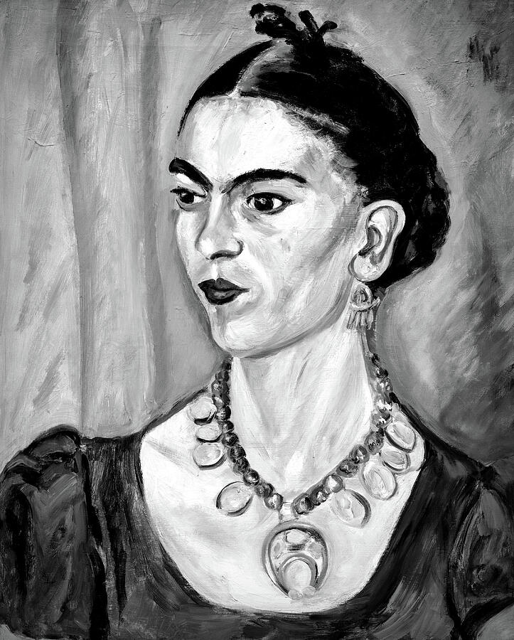 Frida Kahlo Portrait By Magda Pach Black And White Painting By